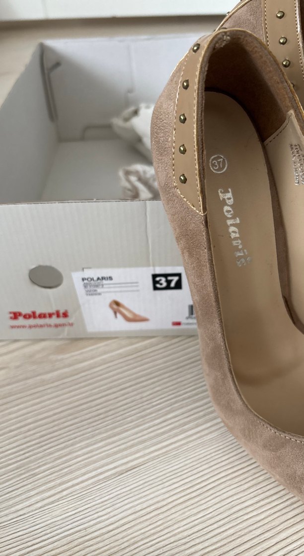 Bej Süet Tokalı Stiletto Kadın Ayakkabı - Görsel 4