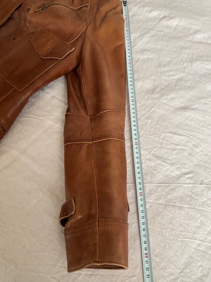 Vintage Kahverengi Deri Biker Ceket — görsel 6/10