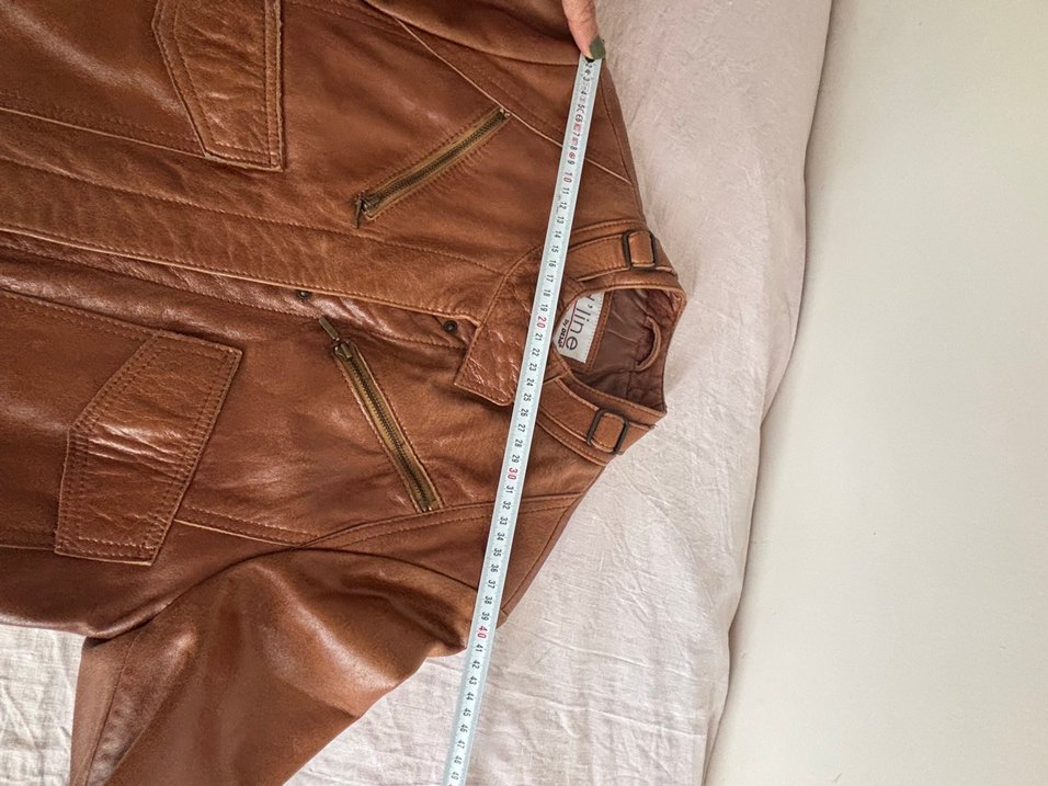 Vintage Kahverengi Deri Biker Ceket — görsel 8/10