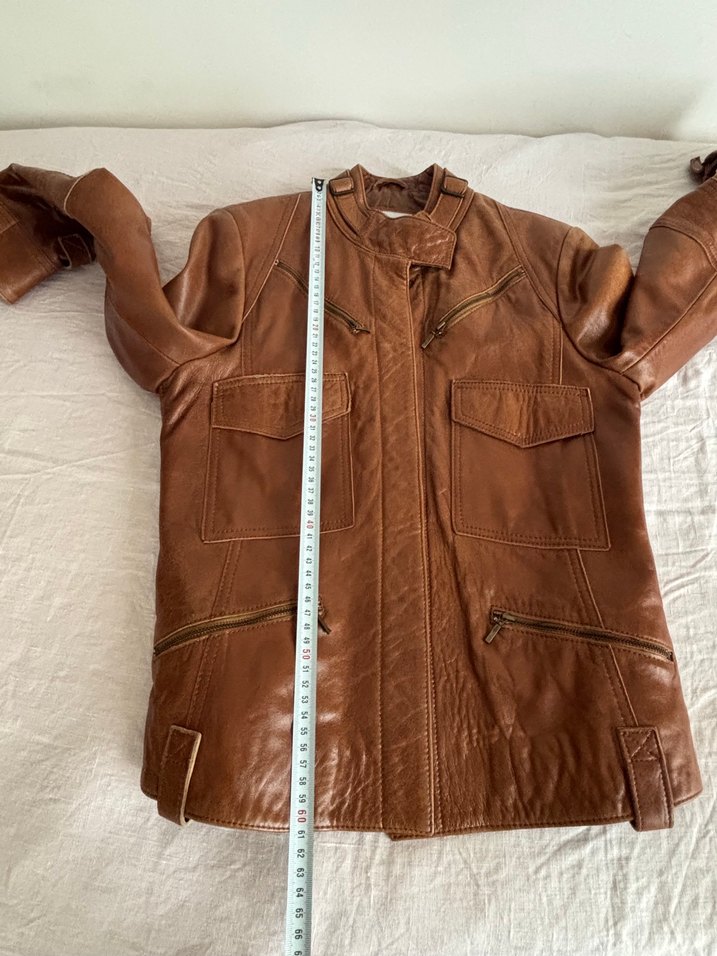 Vintage Kahverengi Deri Biker Ceket — görsel 9/10