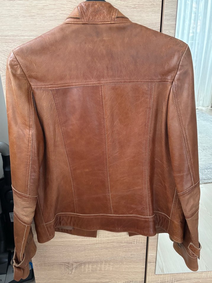Vintage Kahverengi Deri Biker Ceket — görsel 2/10