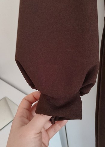xl Beden kahverengi Renk Uzun Kollu V Yaka Kahverengi Kadın Elbise