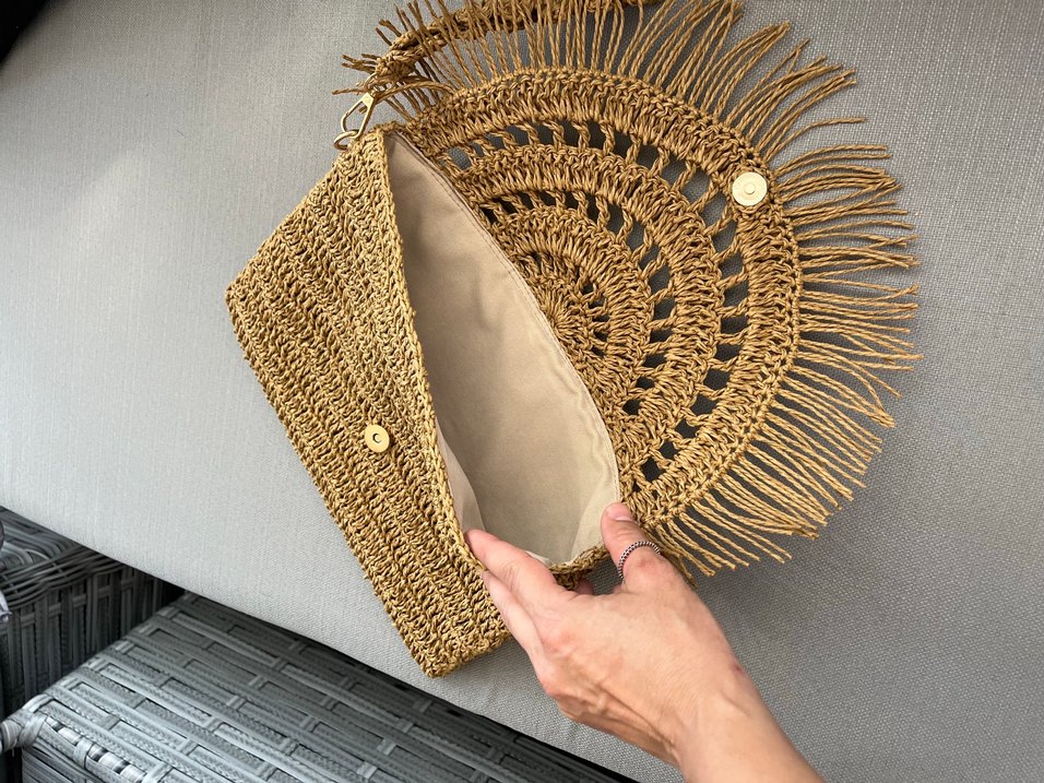 Bej Nakışlı Bohem Örgü Kadın el çantası - Görsel 3
