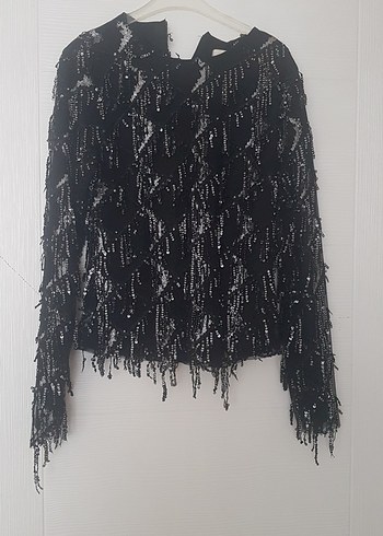 Püsküllü Siyah Gotik Mini Bluz