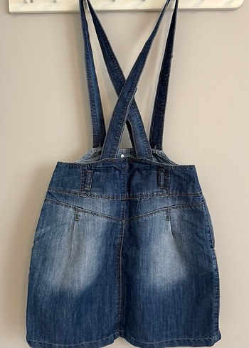 Mavi Kot Askılı Mini Etek - Görsel 2