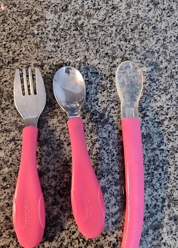 Mycey paslanmaz çelik çatal kaşık wee baby silikon kaşık