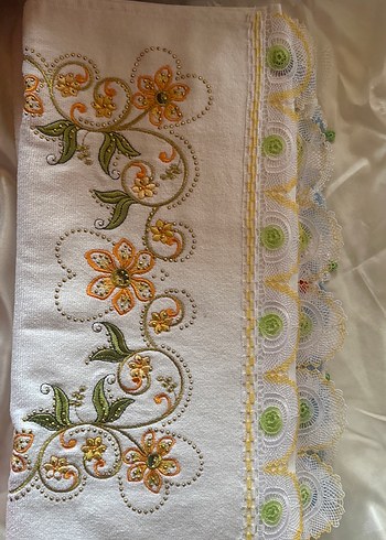 Nakışlı Çok Renkli iğne oyası Havlu - Görsel 4