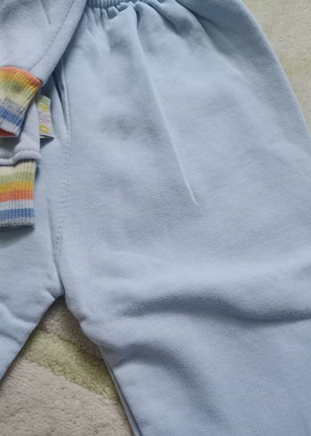 Mavi Kapüşonlu Bebek Takımı Nakışlı - Görsel 5