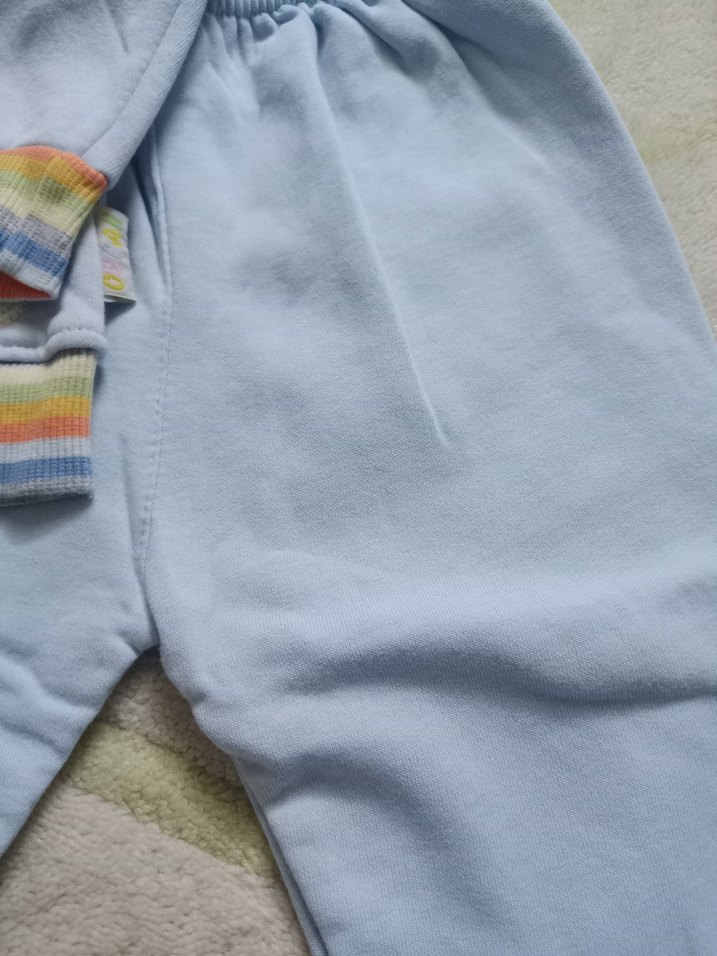 Mavi Kapüşonlu Bebek Takımı Nakışlı - Görsel 5