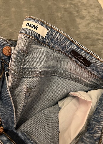 27 Beden Gri Tie-Dye Düğmeli Midi Denim Pantolon