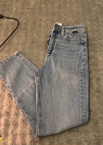 Gri Tie-Dye Düğmeli Midi Denim Pantolon