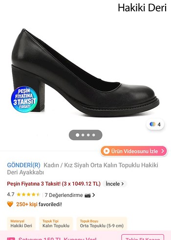 Gön Deri Kadın Siyah Orta Kalın Topuklu Hakiki Deri Ayakkabı