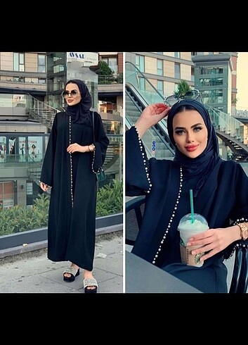 Siyah incili abaya