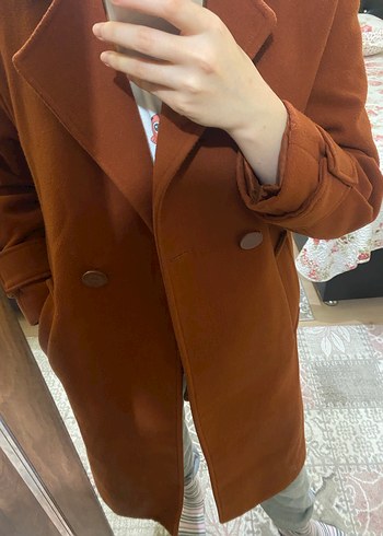 Düğmeli Kahverengi Süet Kadın Kaban - Görsel 2