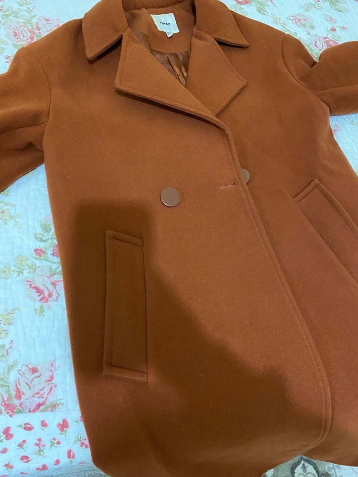 Düğmeli Kahverengi Süet Kadın Kaban - Görsel 5