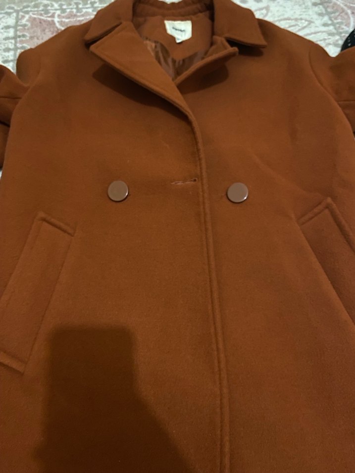 Düğmeli Kahverengi Süet Kadın Kaban - Görsel 3