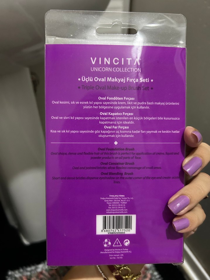 Mor Üçlü Oval Makyaj Fırçası Seti - Görsel 4
