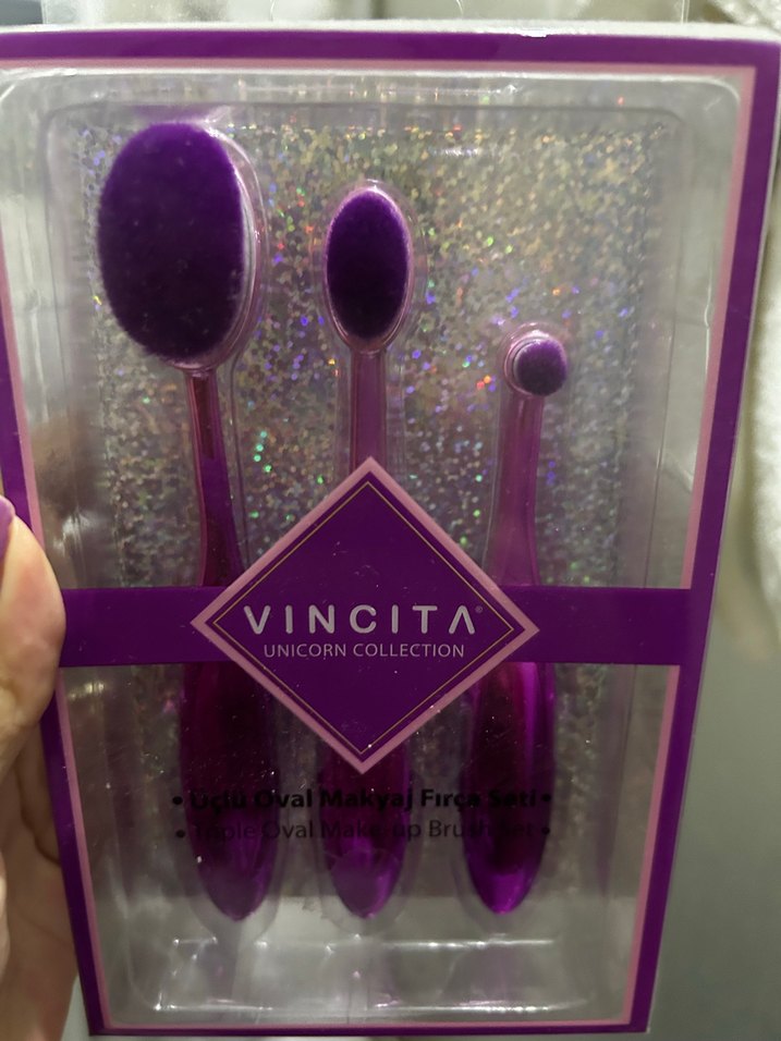 Mor Üçlü Oval Makyaj Fırçası Seti - Görsel 2