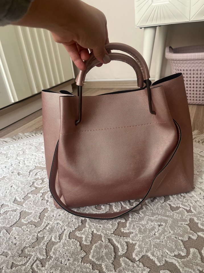 Toz pembe Deri Tokalı Kadın Çanta - Görsel 4