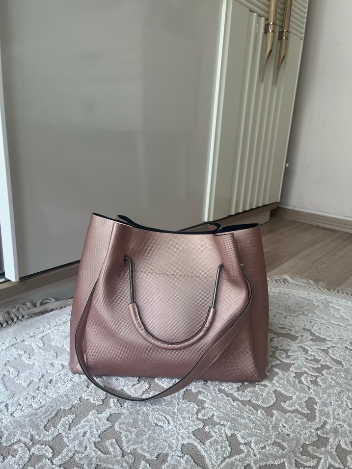 Toz pembe Deri Tokalı Kadın Çanta - Görsel 2
