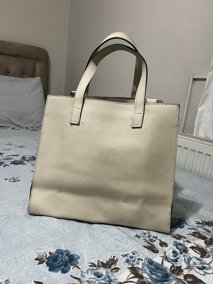 Bej Deri Kadın Çanta Fermuarlı Cep - Görsel 2