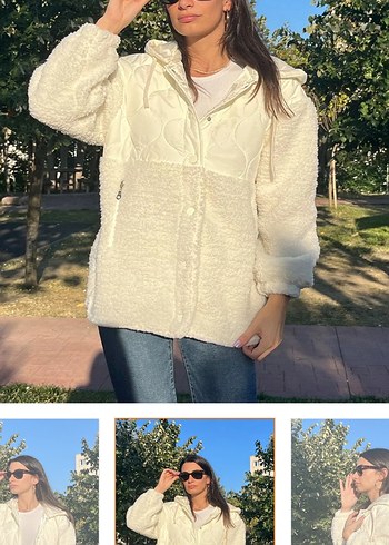 Düğmeli Beyaz Kadın Midi Boy mont - Görsel 2