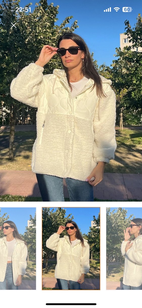 Düğmeli Beyaz Kadın Midi Boy mont - Görsel 2