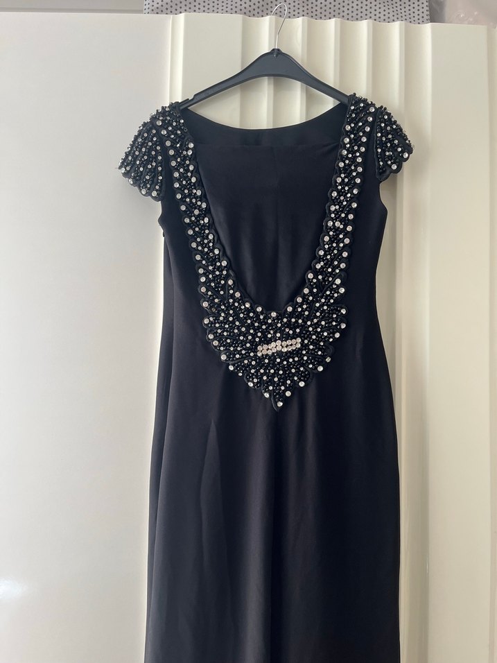 Siyah Drapeli Uzun Balik model Kadın Elbise - Görsel 3