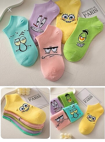 5 çift Sünger Bob desenli çorap