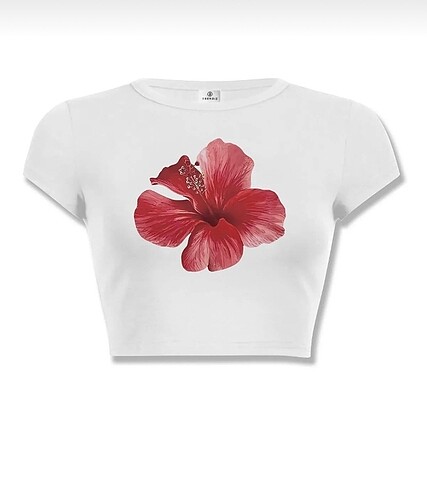 Beyaz Hibiscus Çiçekli Baskılı Crop