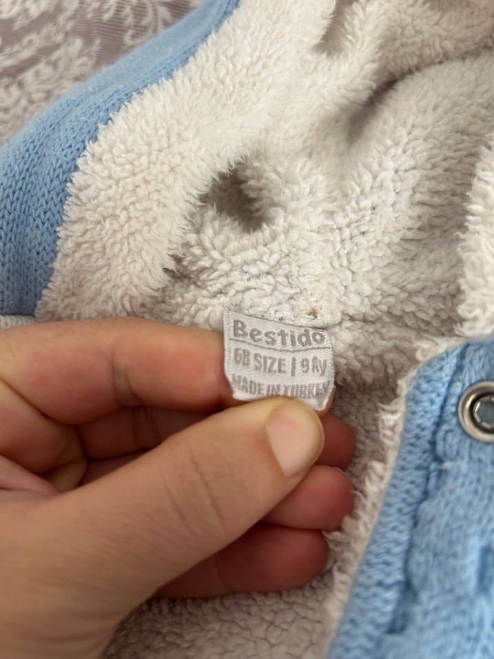 Mavi Nakışlı Örgü Bebek Tulumu - Görsel 5