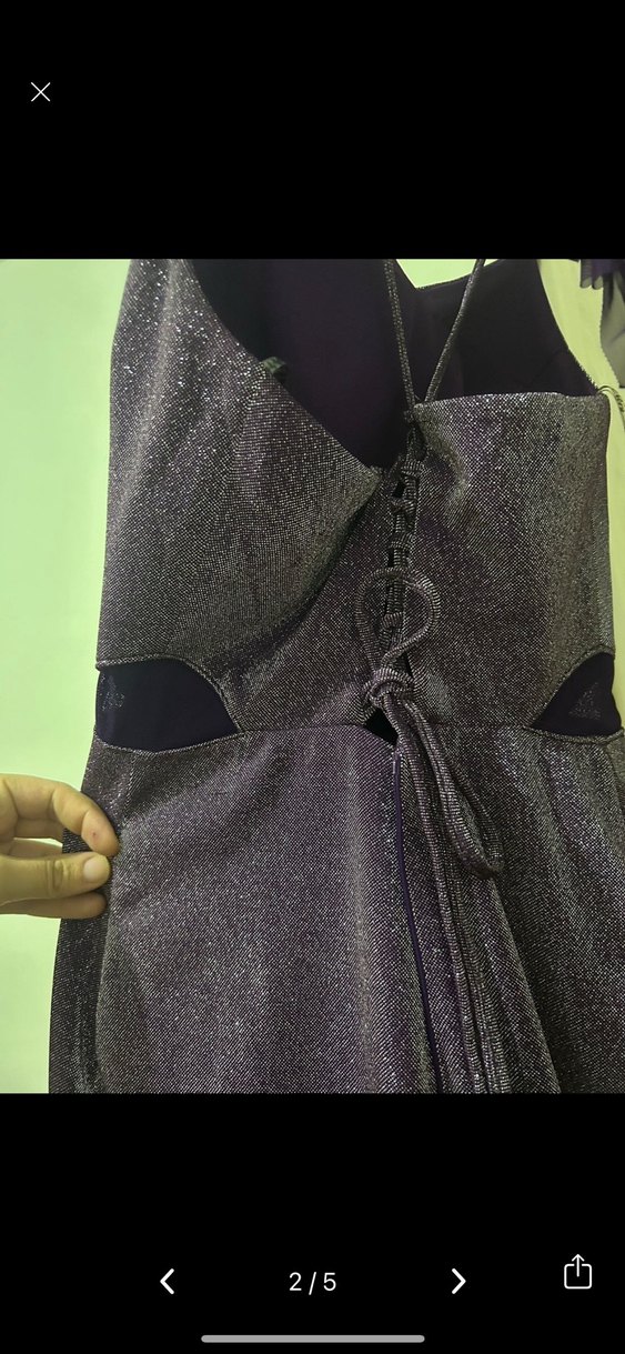 Mor V Yaka Uzun Abiye Elbise - Görsel 2