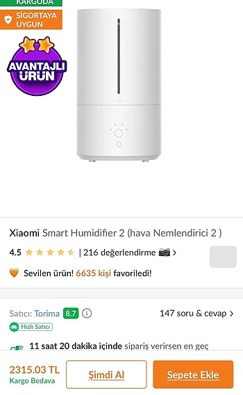 Xiaomi hava nemlendirici