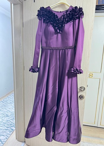 Uzun Kollu Mor Gotik Abiye Elbise