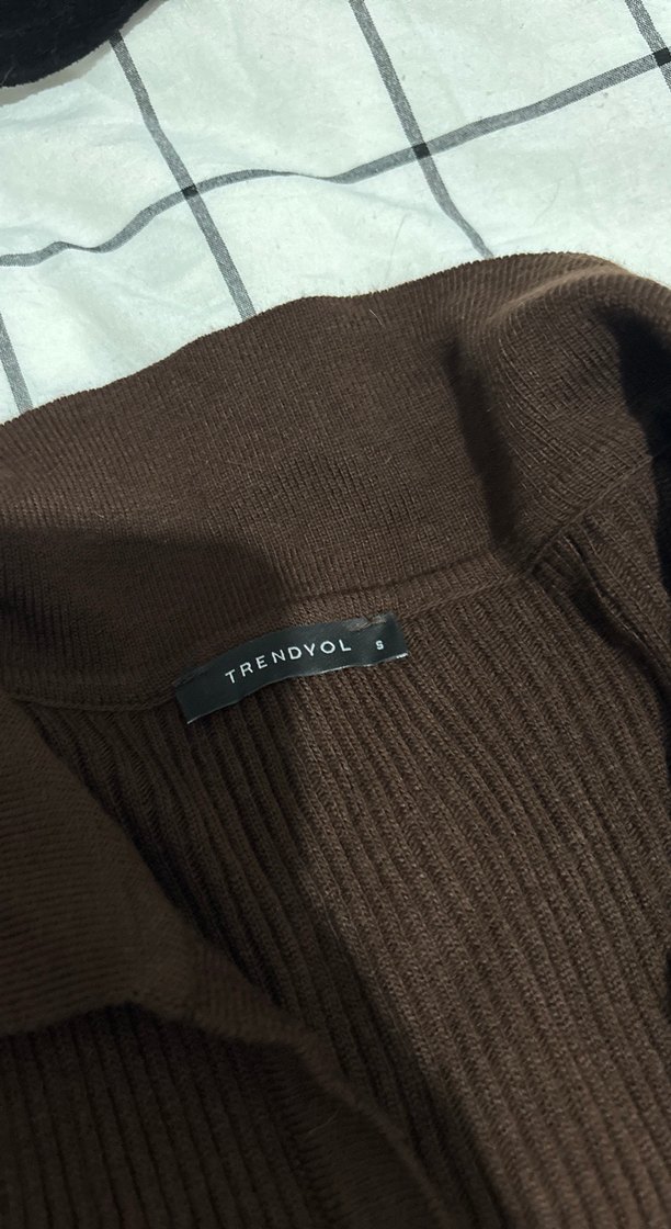 Kahverengin Süet V Yaka Uzun Kollu Mini Elbise - Görsel 2