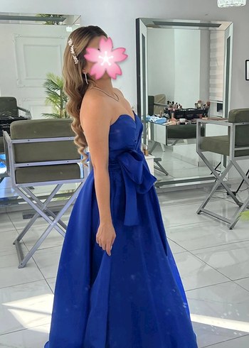 Mavi Straplez Uzun Abiye Elbise - Görsel 2