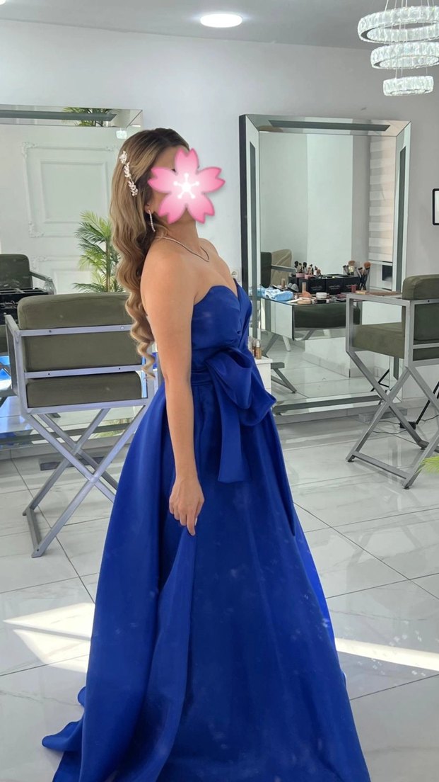 Mavi Straplez Uzun Abiye Elbise - Görsel 2