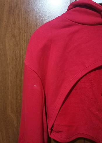 Kırmızı Kapüşonlu Crop Sweatshirt - Görsel 2