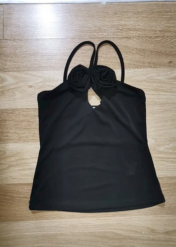 Diğer Siyah Gül Detaylı Mini Crop Top