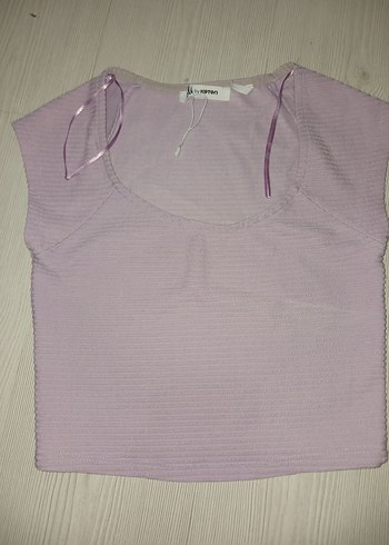 Mor Kısa Kollu Fit Triko Bluz
