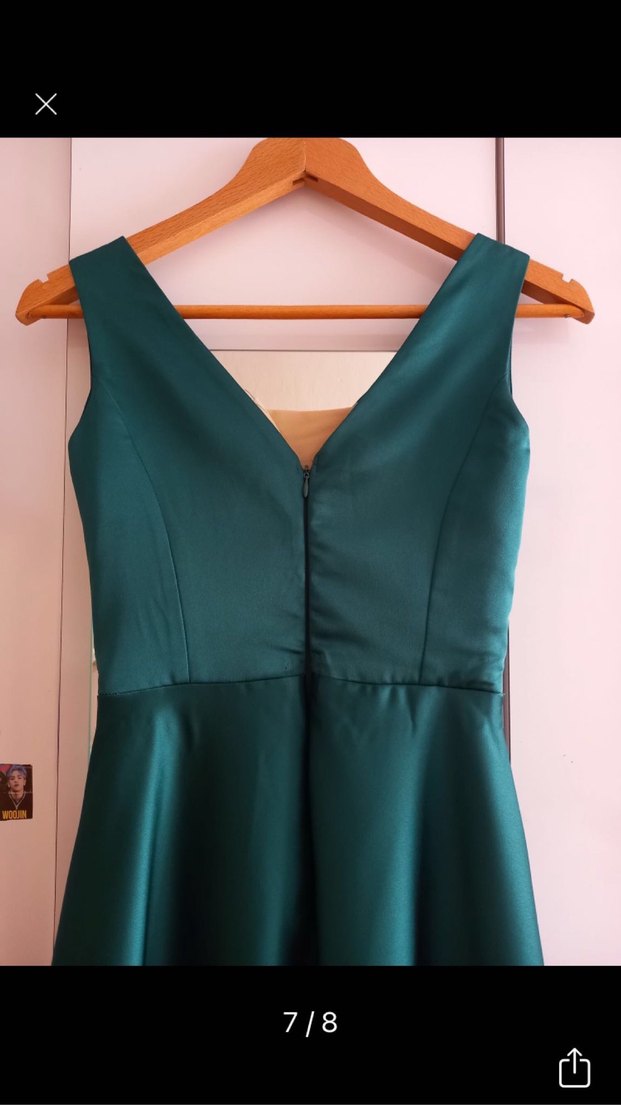 Uzun Yeşil V Yaka Drapeli Kadın Abiye - Görsel 4