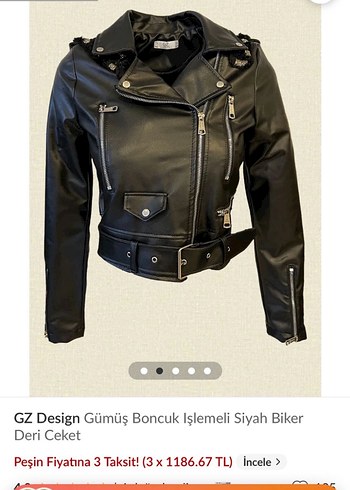 Strappy Kollu Siyah Nakışlı Deri Biker Ceket - Görsel 3