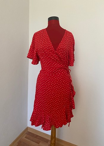 Kırmızı Puantiyeli Bohem Midi Elbise - Görsel 2