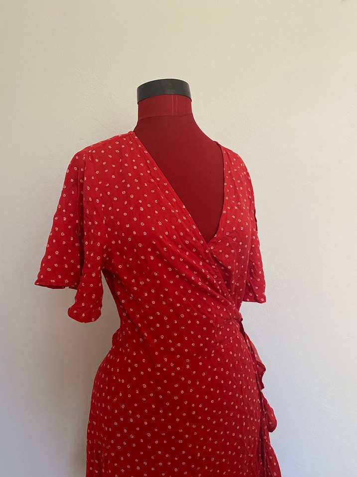 Kırmızı Puantiyeli Bohem Midi Elbise - Görsel 3