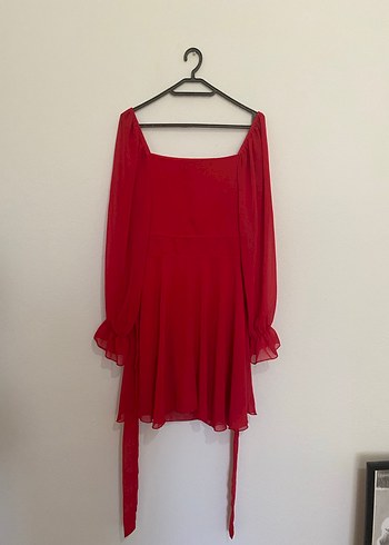 Kırmızı Midi Askılı Kadın Elbise - Görsel 3