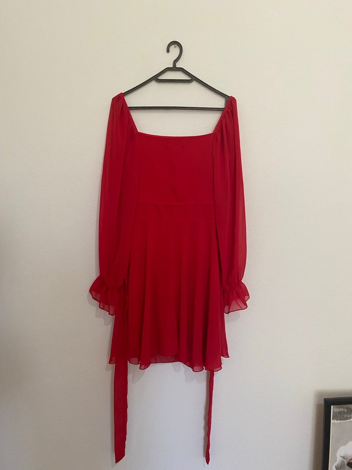 Kırmızı Midi Askılı Kadın Elbise - Görsel 3