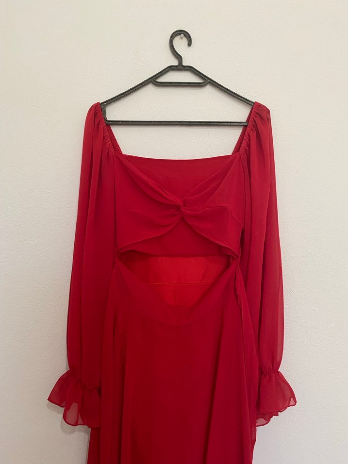 Kırmızı Midi Askılı Kadın Elbise - Görsel 2