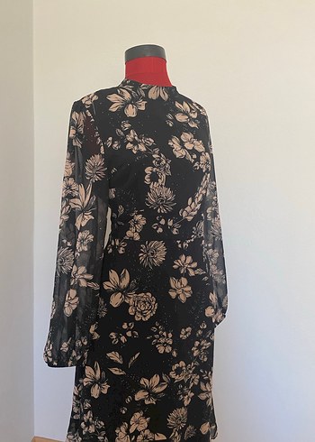 Vintage Siyah Desenli Uzun Elbise - Görsel 2