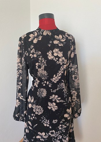 Vintage Siyah Desenli Uzun Elbise - Görsel 3