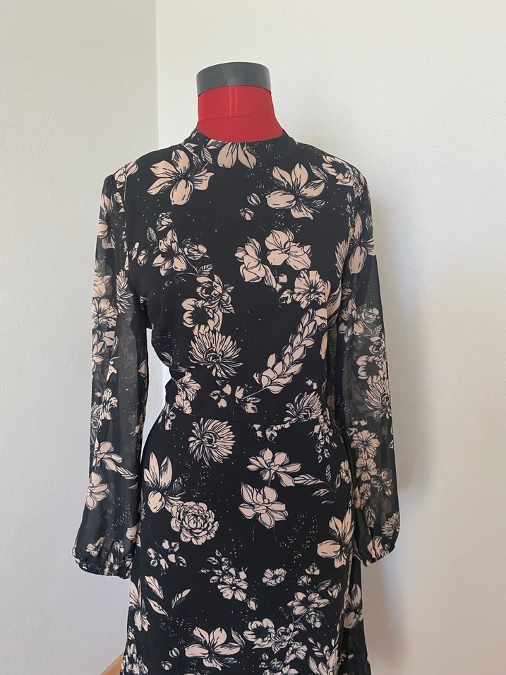 Vintage Siyah Desenli Uzun Elbise - Görsel 3